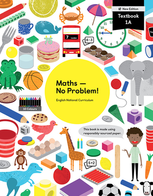 Maths mastery Textbook 1A New Edition showing characters and illustrations and text reading English National Curriculum
