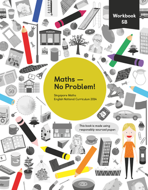Maths mastery Workbook 5B showing characters and illustrations and text reading Singapore Maths English National Curriculum 2014